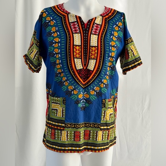 Dashiki Mens Top With Pockets Size Small 100% Cotton - Picture 3 of 7